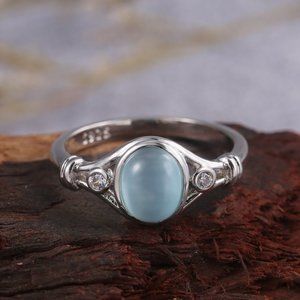 💍 New Blue Oval Opal Refine Fever Trendy Silver Rings for Women, EVGG1403